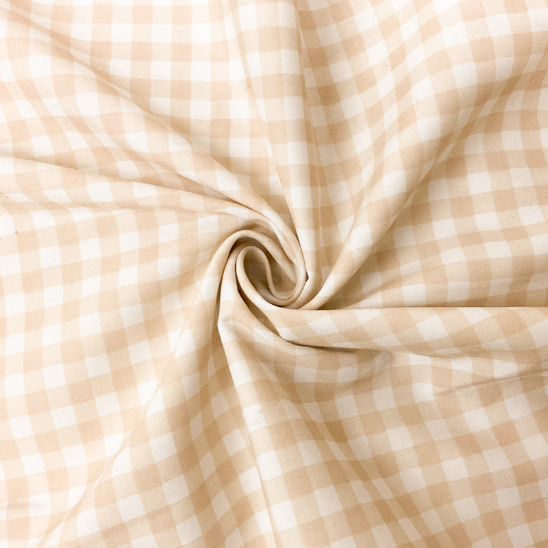 Beige-White Gingham Water Repellent Board Short Woven Fabric