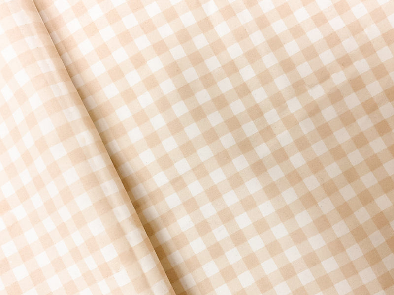 Beige-White Gingham Water Repellent Board Short Woven Fabric