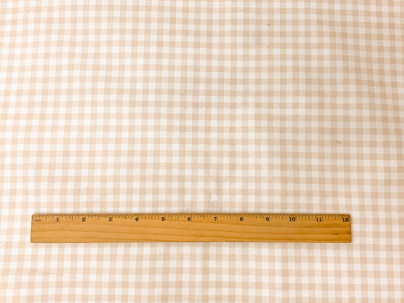 Beige-White Gingham Water Repellent Board Short Woven Fabric