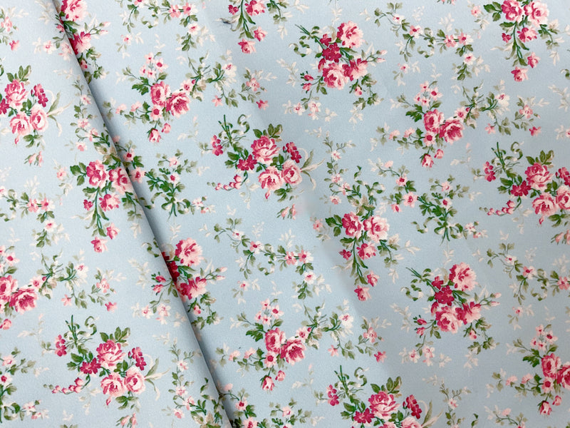 Blue-Multi Floral Printed Board Short Woven Fabric