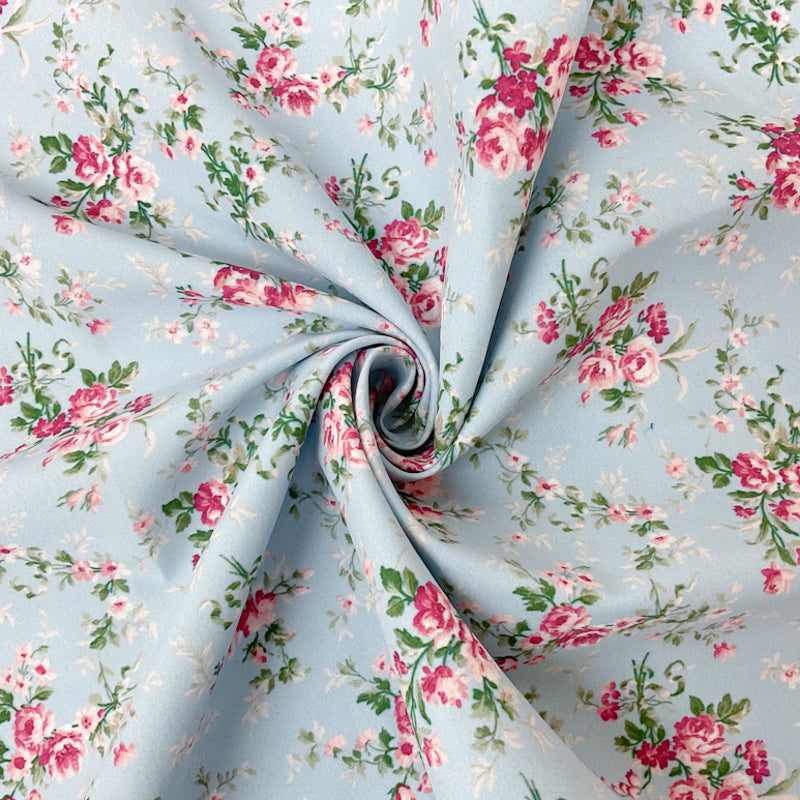 Blue-Multi Floral Printed Board Short Woven Fabric