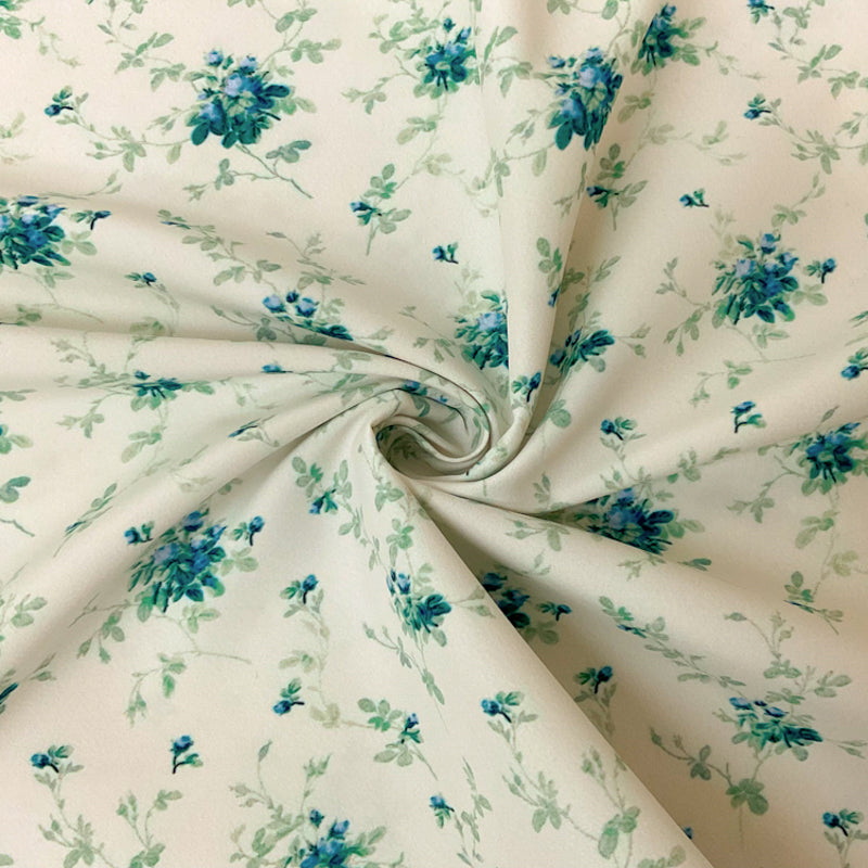Ivory-Blue-Muilti Floral Printed Board Short Woven Fabric