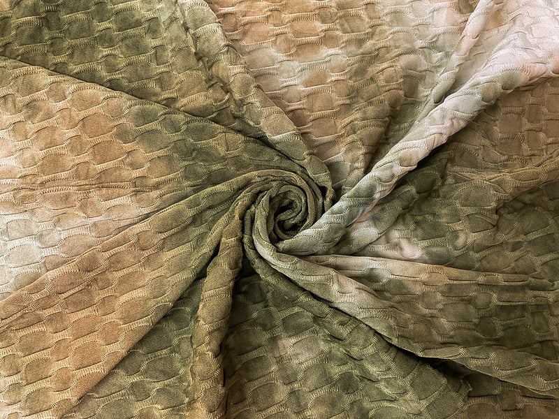 Green-Multi Poly Tie Dye 3D Honeycomb Jacquard Knit Fabric