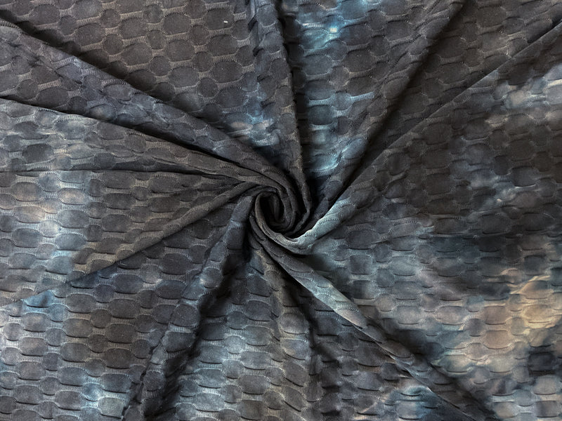 Black-Multi Poly Tie Dye 3D Honeycomb Jacquard Knit Fabric
