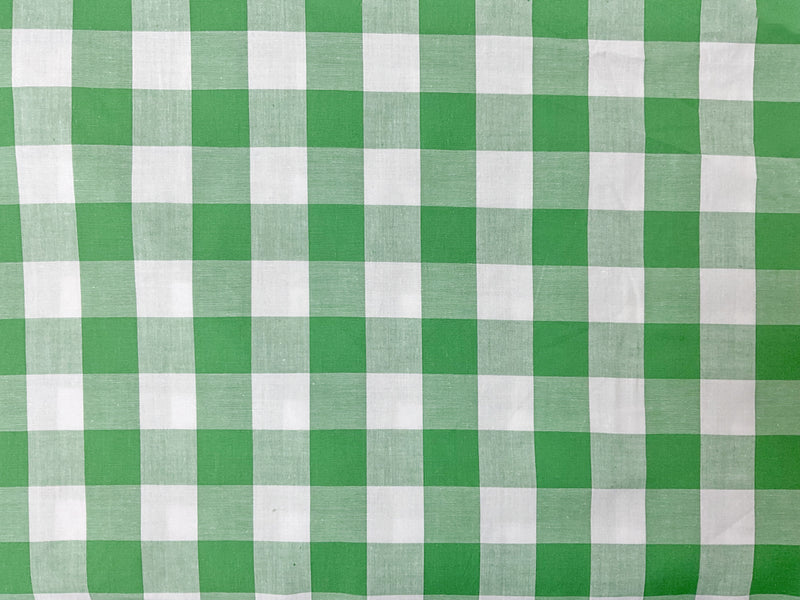 Green-White Cotton Spandex Stretch Check Gingham Woven Fabric