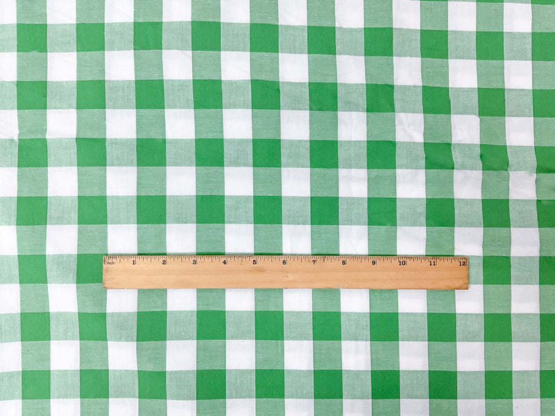 Green-White Cotton Spandex Stretch Check Gingham Woven Fabric