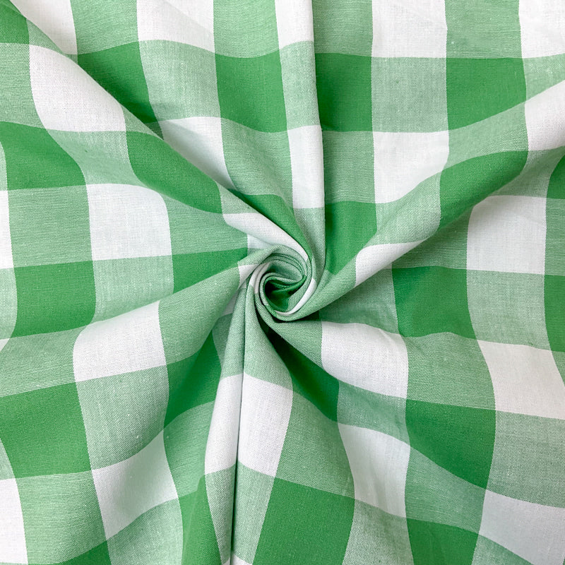 Green-White Cotton Spandex Stretch Check Gingham Woven Fabric