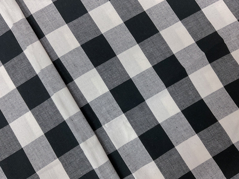 Black-White Cotton Spandex Stretch Check Gingham Woven Fabric