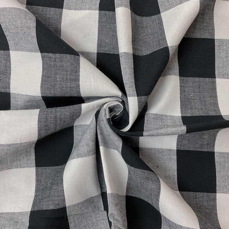 Black-White Cotton Spandex Stretch Check Gingham Woven Fabric