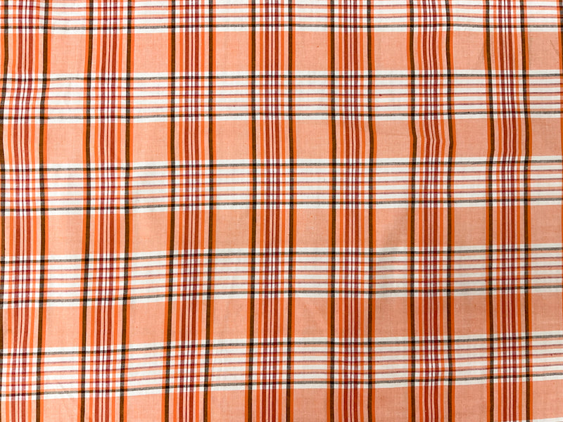 Orange Cotton Spandex Stretch Plaid Madras Woven Fabric