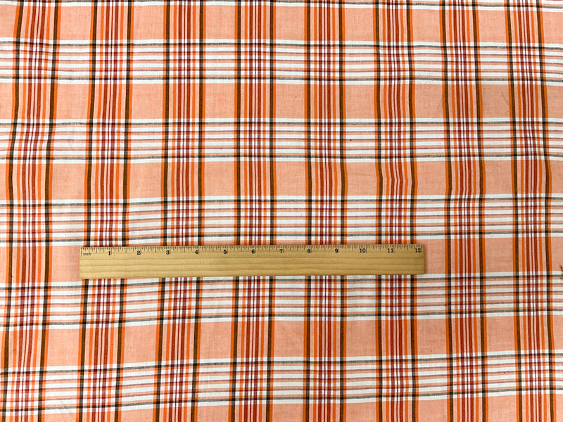 Orange Cotton Spandex Stretch Plaid Madras Woven Fabric