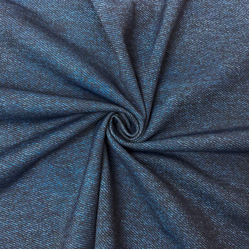 Blue Poly Spandex Stretch Denim Printed Tricot Knit Fabric