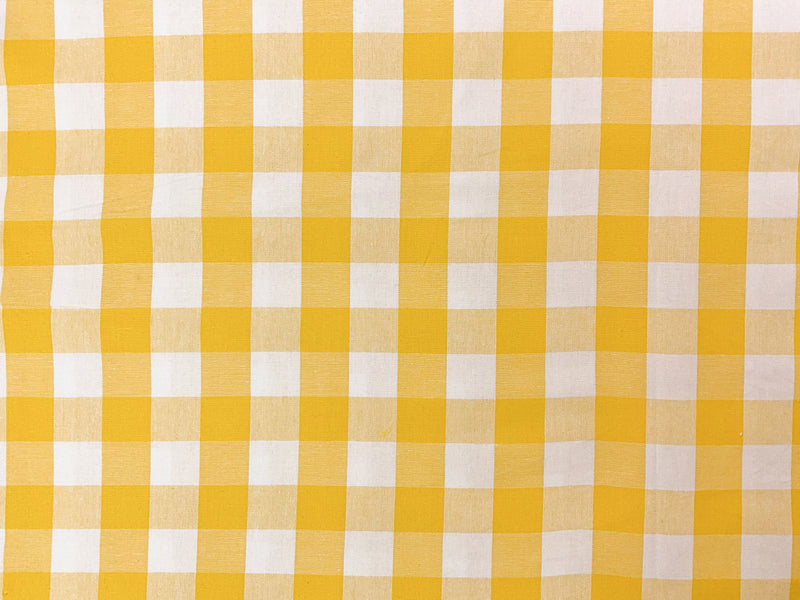 Yellow-White Cotton Spandex Stretch Check Gingham Woven Fabric