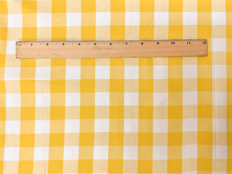 Yellow-White Cotton Spandex Stretch Check Gingham Woven Fabric