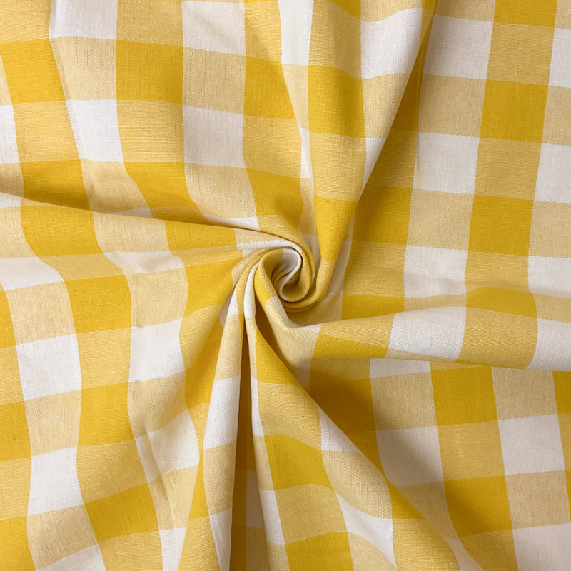 Yellow-White Cotton Spandex Stretch Check Gingham Woven Fabric