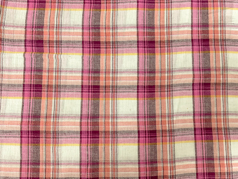 Pink-Silver-Multi Cotton Lurex Plaid Crinkled Gauze Woven Fabric