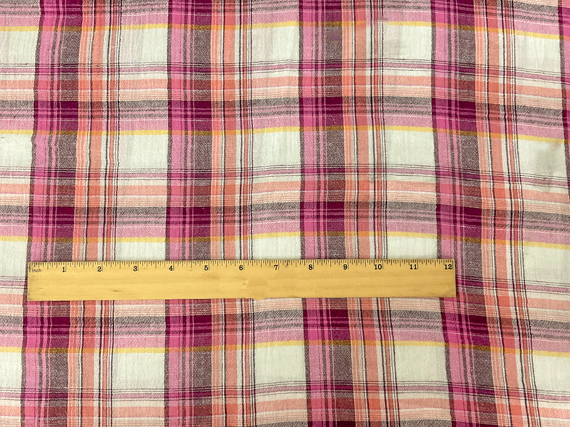 Pink-Silver-Multi Cotton Lurex Plaid Crinkled Gauze Woven Fabric