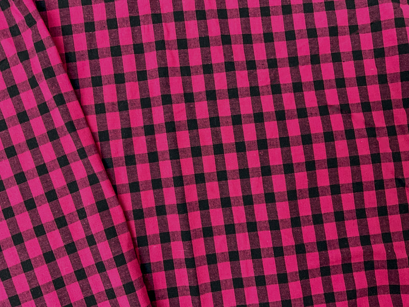 Pink-Black Stretch Check Gingham-Plaid Woven Fabric