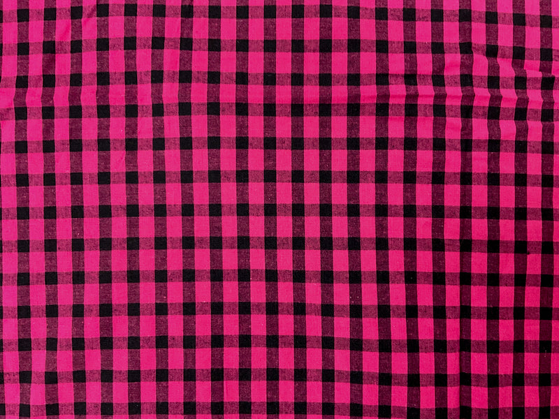 Pink-Black Stretch Check Gingham-Plaid Woven Fabric