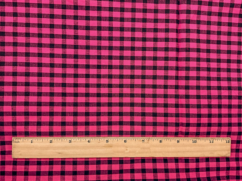 Pink-Black Stretch Check Gingham-Plaid Woven Fabric