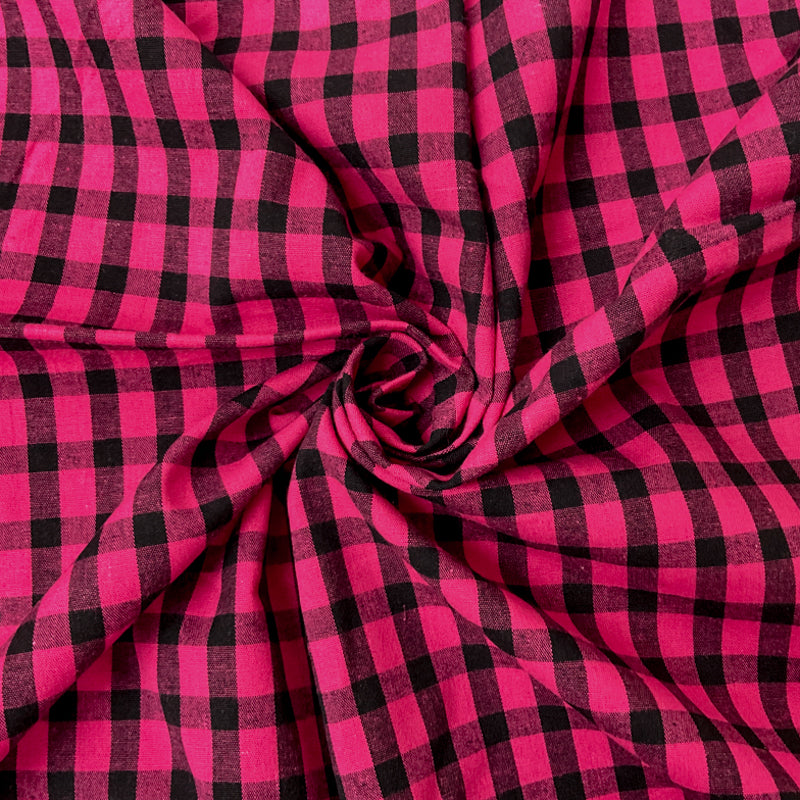 Pink-Black Stretch Check Gingham-Plaid Woven Fabric