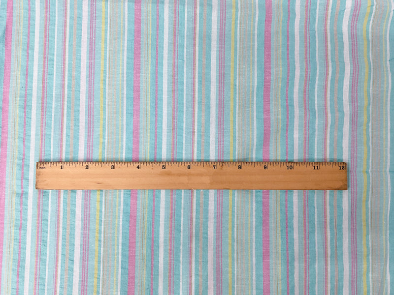 Teal-Multi Cotton Stretch Stripe Crinkled Woven Fabric