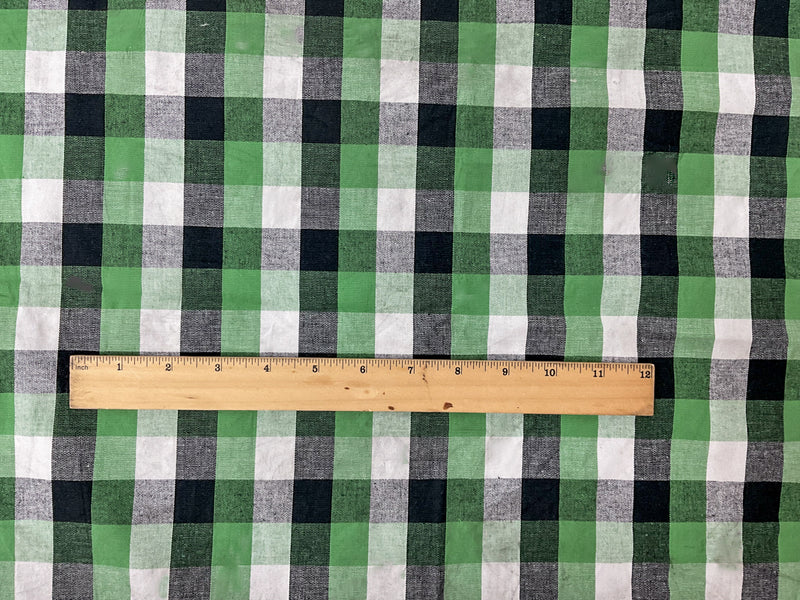 Green-Multi Cotton Spandex Stretch Check Gingham Woven Fabric