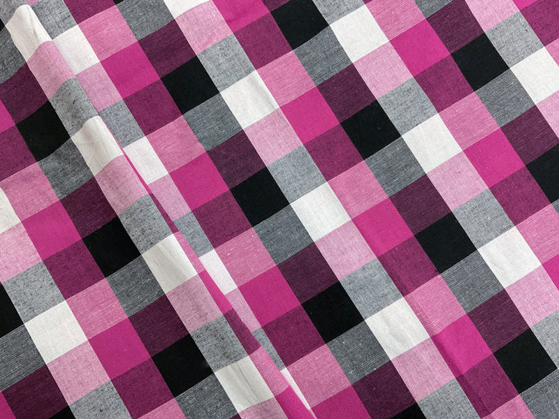 Fuchsia-Multi Cotton Spandex Stretch Check Gingham Woven Fabric