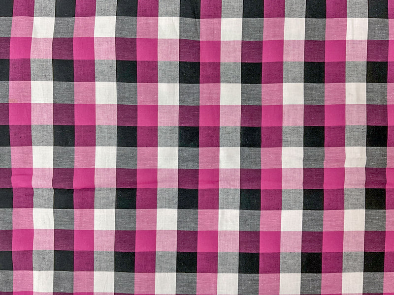 Fuchsia-Multi Cotton Spandex Stretch Check Gingham Woven Fabric