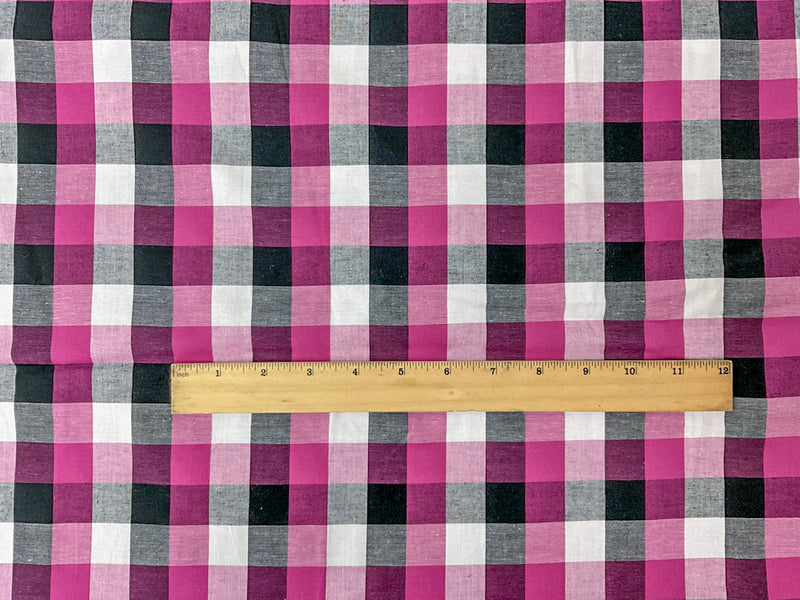Fuchsia-Multi Cotton Spandex Stretch Check Gingham Woven Fabric