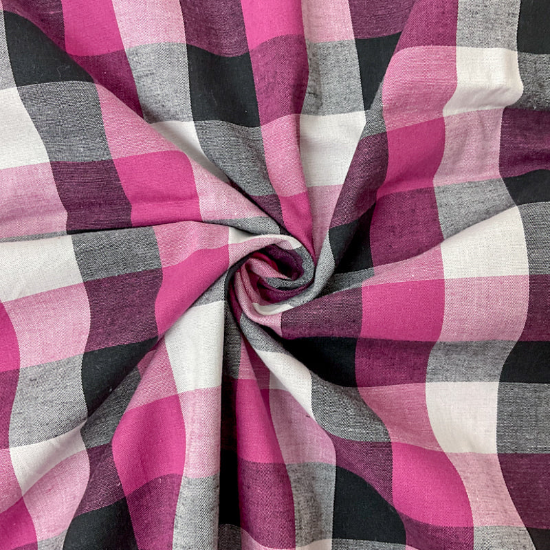 Fuchsia-Multi Cotton Spandex Stretch Check Gingham Woven Fabric