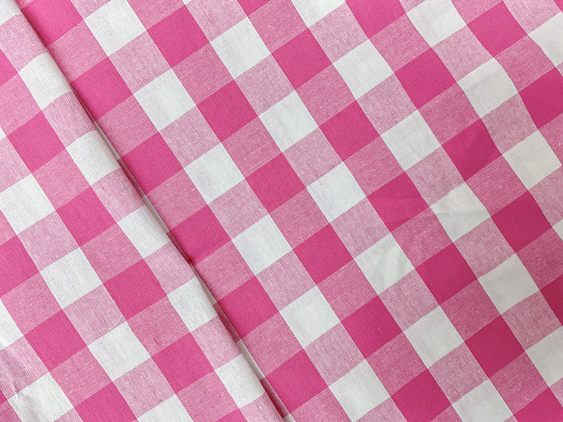Pink-White Cotton Spandex Stretch Check Gingham Woven Fabric