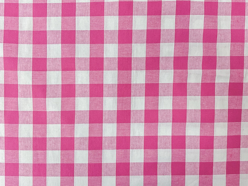 Pink-White Cotton Spandex Stretch Check Gingham Woven Fabric
