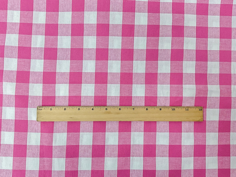 Pink-White Cotton Spandex Stretch Check Gingham Woven Fabric