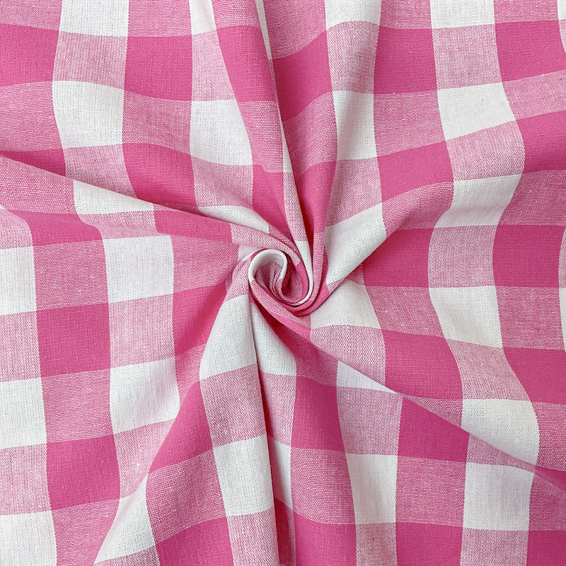 Pink-White Cotton Spandex Stretch Check Gingham Woven Fabric