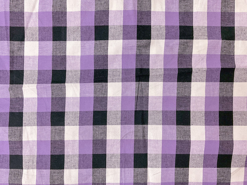 Purple-Multi Cotton Spandex Stretch Check Gingham Woven Fabric