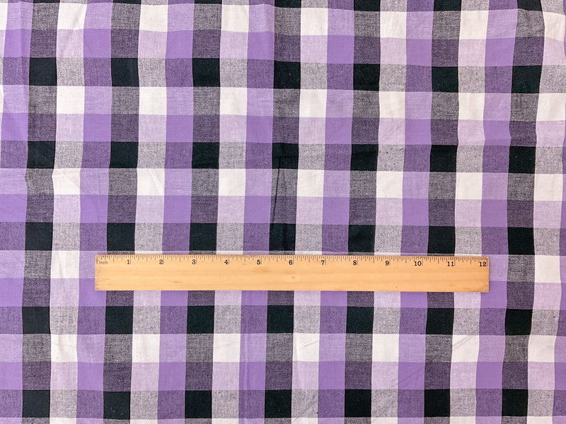 Purple-Multi Cotton Spandex Stretch Check Gingham Woven Fabric