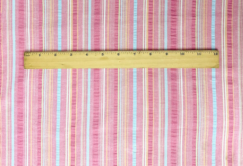 Pink-Multi Cotton Stretch Stripe Crinkled Woven Fabric