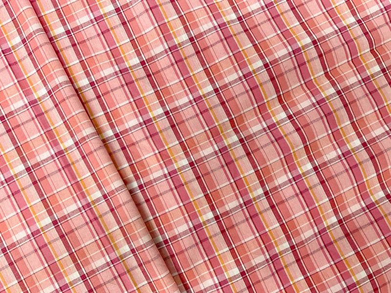 Pink-Red-Multi Cotton Plaid-Check Madras Woven Fabric