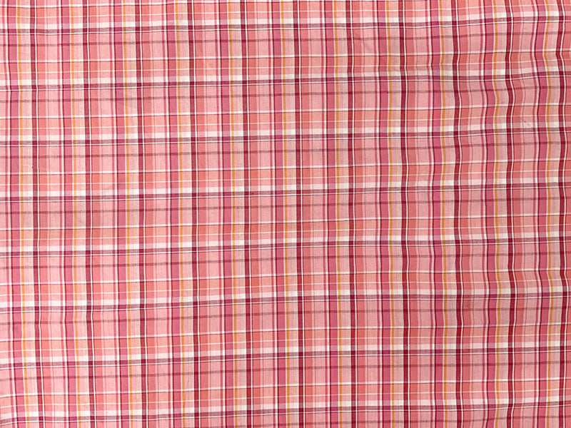 Pink-Red-Multi Cotton Plaid-Check Madras Woven Fabric