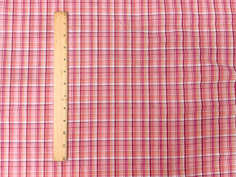 Pink-Red-Multi Cotton Plaid-Check Madras Woven Fabric