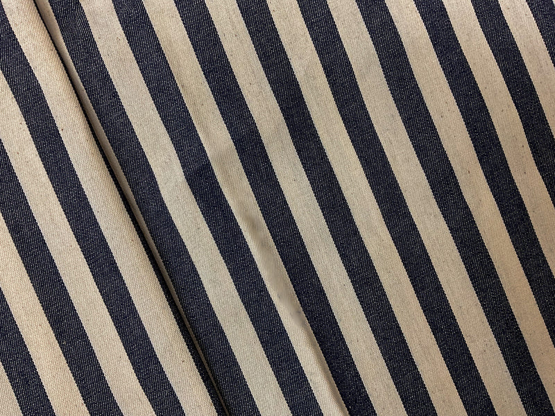 Ivory-Dark Navy Cotton Stripe Twill Woven Fabric