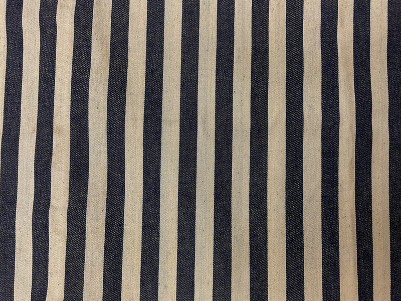 Ivory-Dark Navy Cotton Stripe Twill Woven Fabric