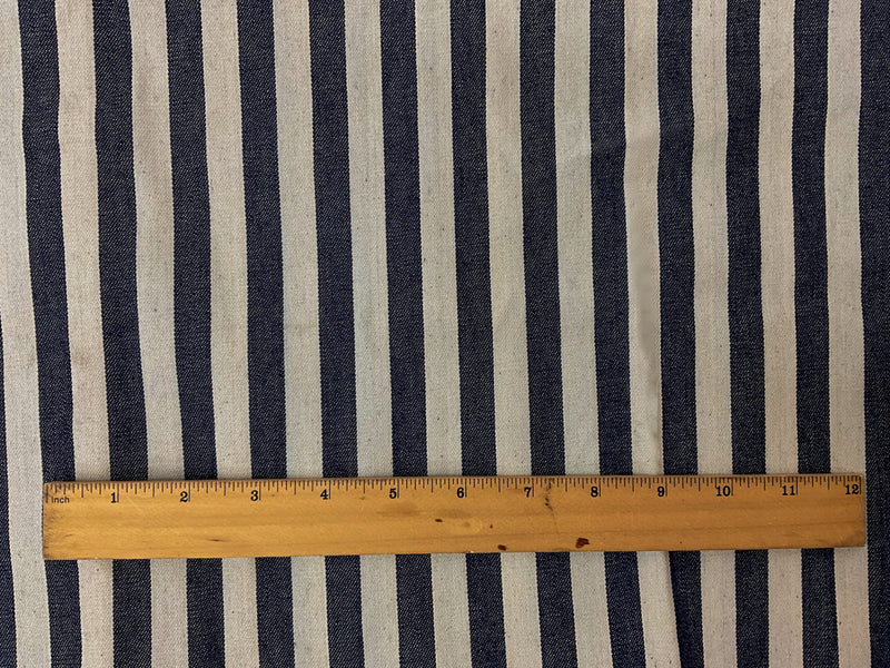 Ivory-Dark Navy Cotton Stripe Twill Woven Fabric