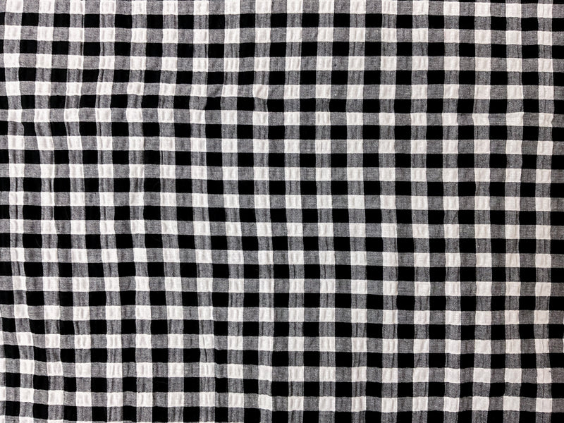 Black Cotton Gingham-Check Plisse Woven Fabric
