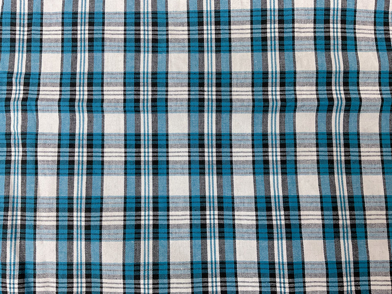 Blue-Multi Cotton Plaid Madras Woven Fabric