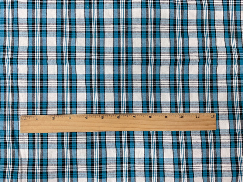 Blue-Multi Cotton Plaid Madras Woven Fabric
