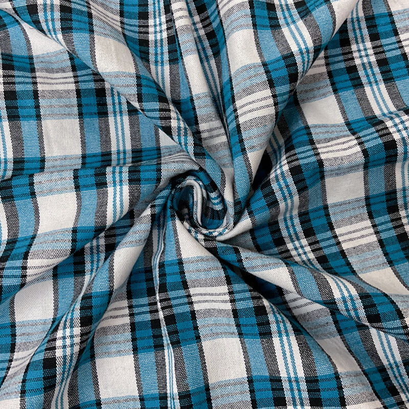 Blue-Multi Cotton Plaid Madras Woven Fabric