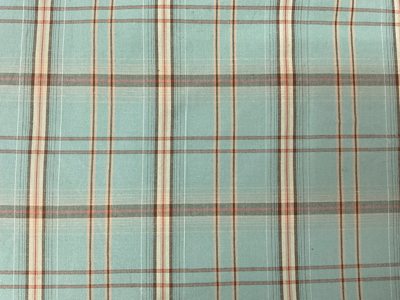 Blue-Multi Cotton Spandex Lurex Plaid Madras Woven Fabric