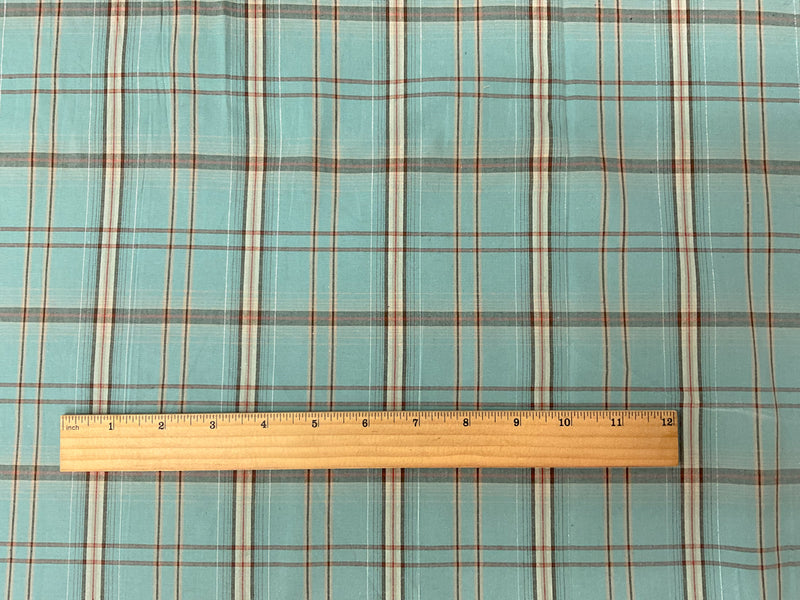 Blue-Multi Cotton Spandex Lurex Plaid Madras Woven Fabric